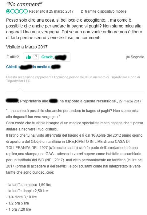 Recensione negativa su Tripadvisor