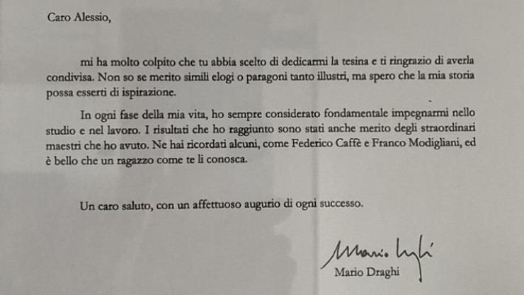 Lettera di Draghi ad uno studente